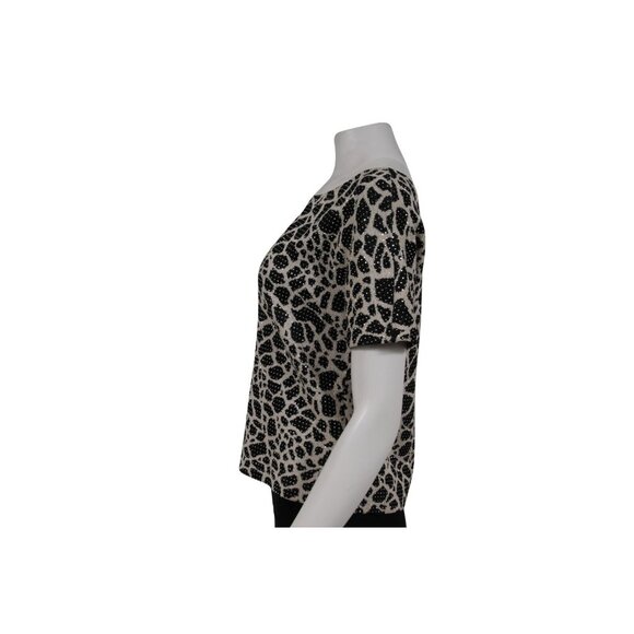 St. John Womens Leopard Print Studded T Shirt Medium Blouse Short Sleeve - Picture 5 of 7
